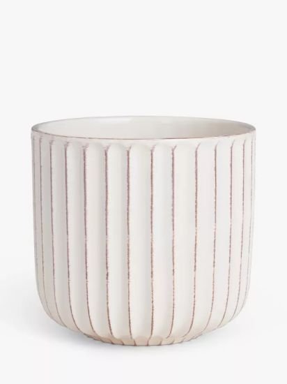 Country Ribbed Earthenware Indoor Planter, 23cm, White