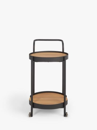 Round Garden Bar Trolley, (Acacia Wood), Black/Natural